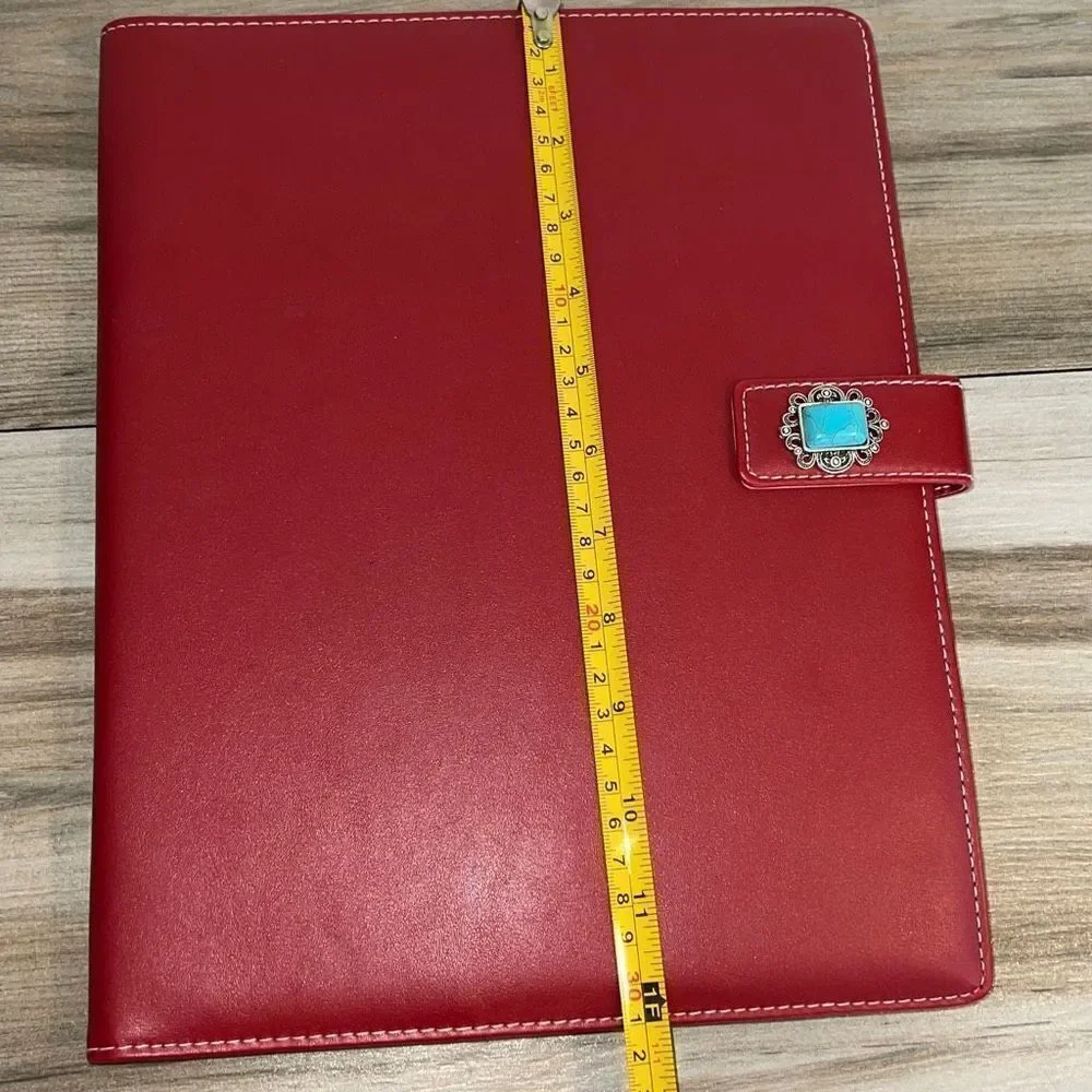 Red Profolio With Turquoise Bead Accent Trimmed ￼With White Thread NWOT